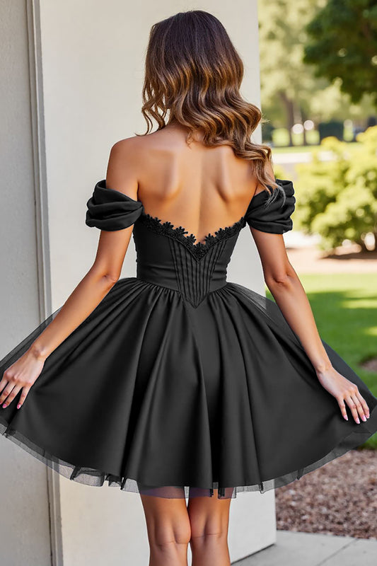 Black Tulle Corset A Line Short Homecoming Dress
