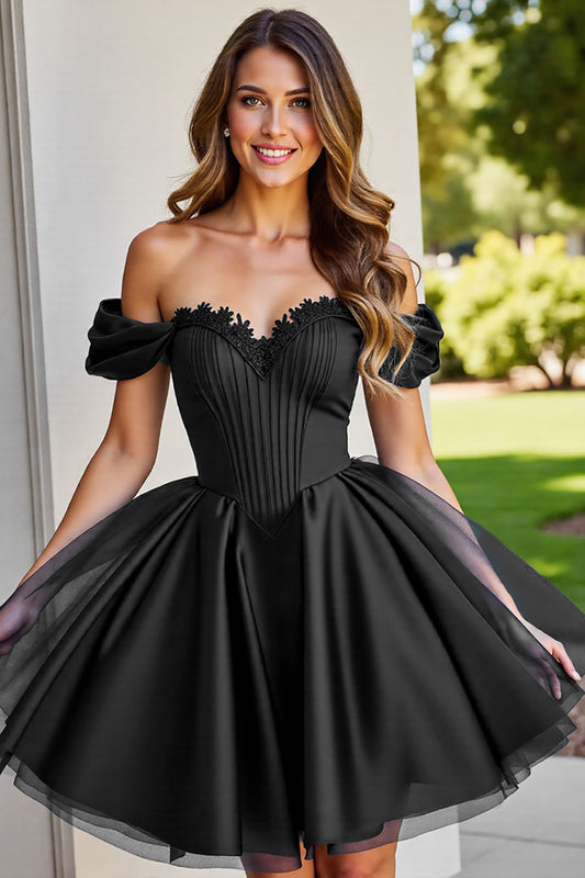Black Tulle Corset A Line Short Homecoming Dress
