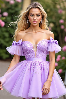 Lavender Corset Short Tulle Homecoming Dress with Appliques