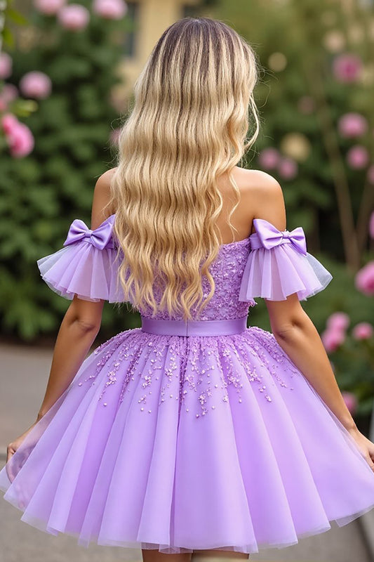Lavender Corset Short Tulle Homecoming Dress with Appliques