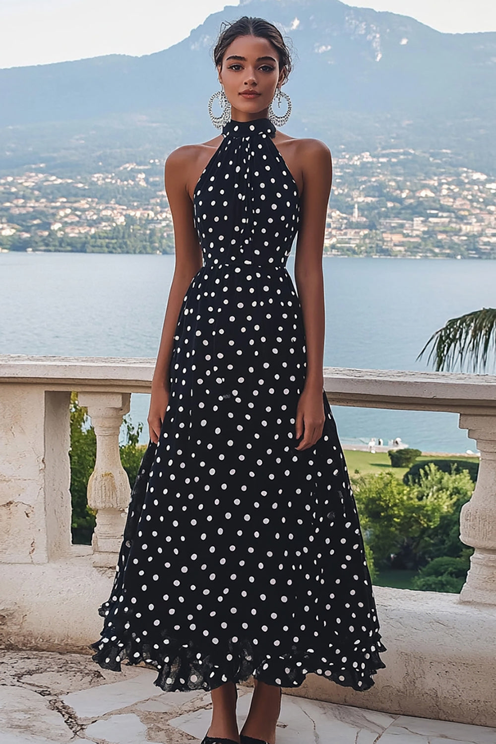 black and white polka dot formal dress White Black Dots Prom Dress