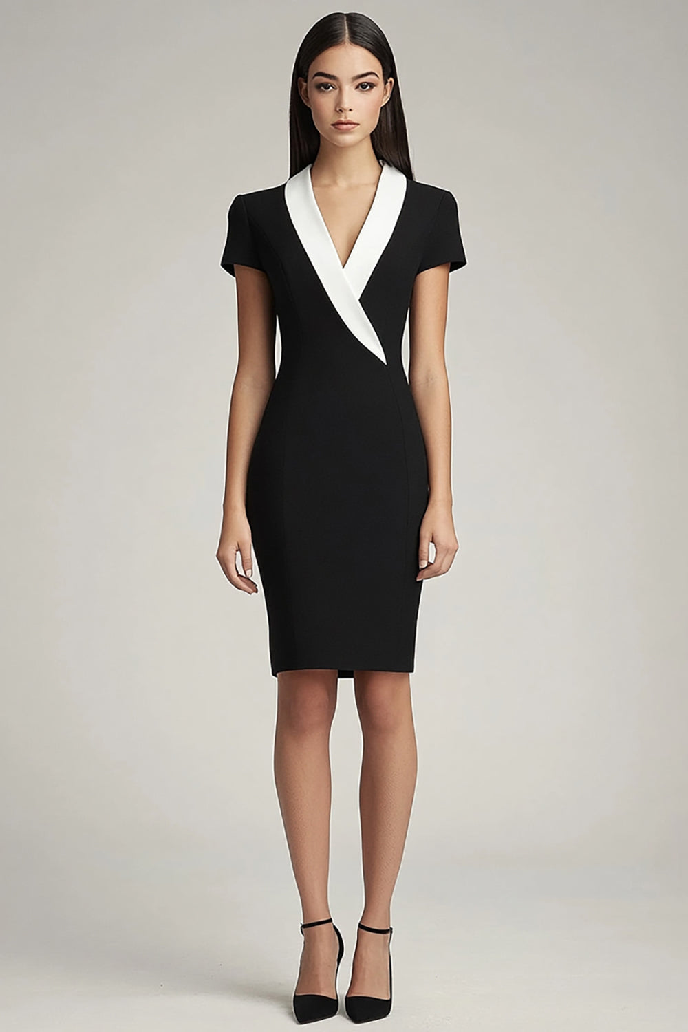 Black and White Shawl Lapel Short Bodycon Work Blazer Dress Black and White Shawl Lapel Short Bodycon Work Blazer Dress