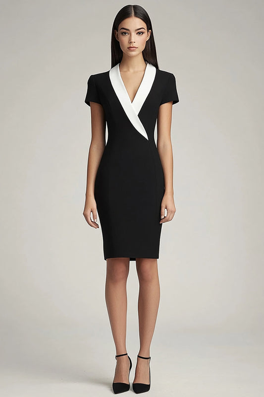 Black and White Shawl Lapel Short Bodycon Work Blazer Dress