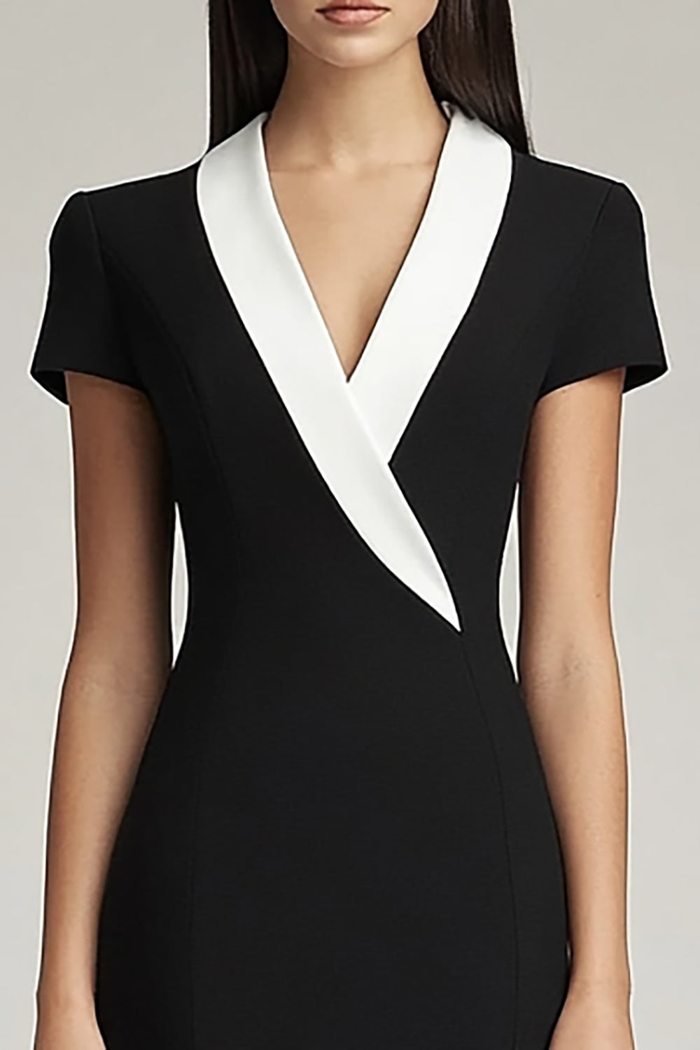 Black and White Shawl Lapel Short Bodycon Work Blazer Dress Black and White Shawl Lapel Short Bodycon Work Blazer Dress