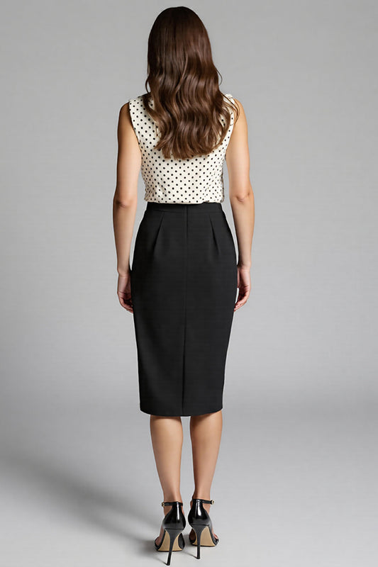 Black and White Satin Polka Dot Midi Bodycon Work Dress