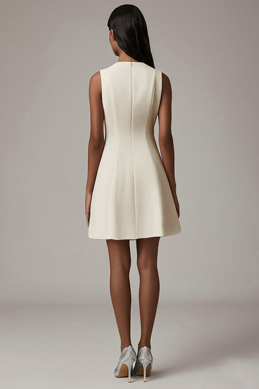 Ivory Satin Short A Line Work Blazer Dress with Pockets