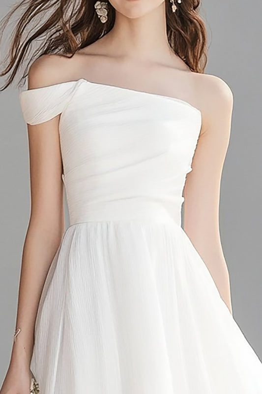 Ivory One Shoulder A Line Maxi Rehearsal Dinner Dress