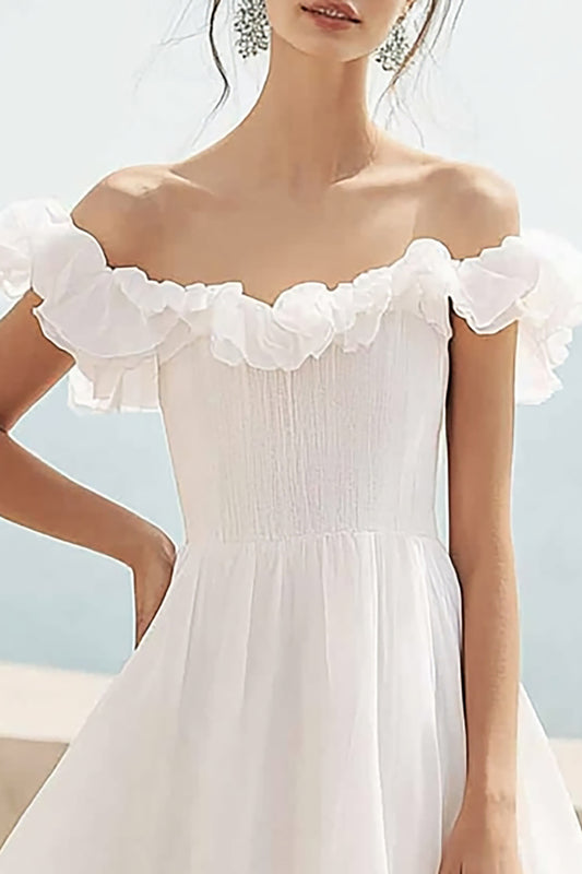 Ivory A Line Ruffled Maxi Chiffon Wedding Reception Dress
