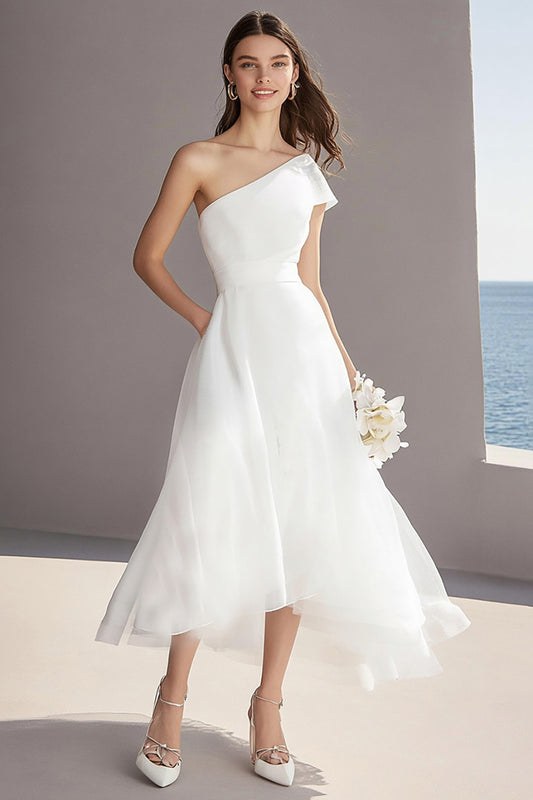 Ivory One Shoulder Organza Maxi Wedding Reception Dress