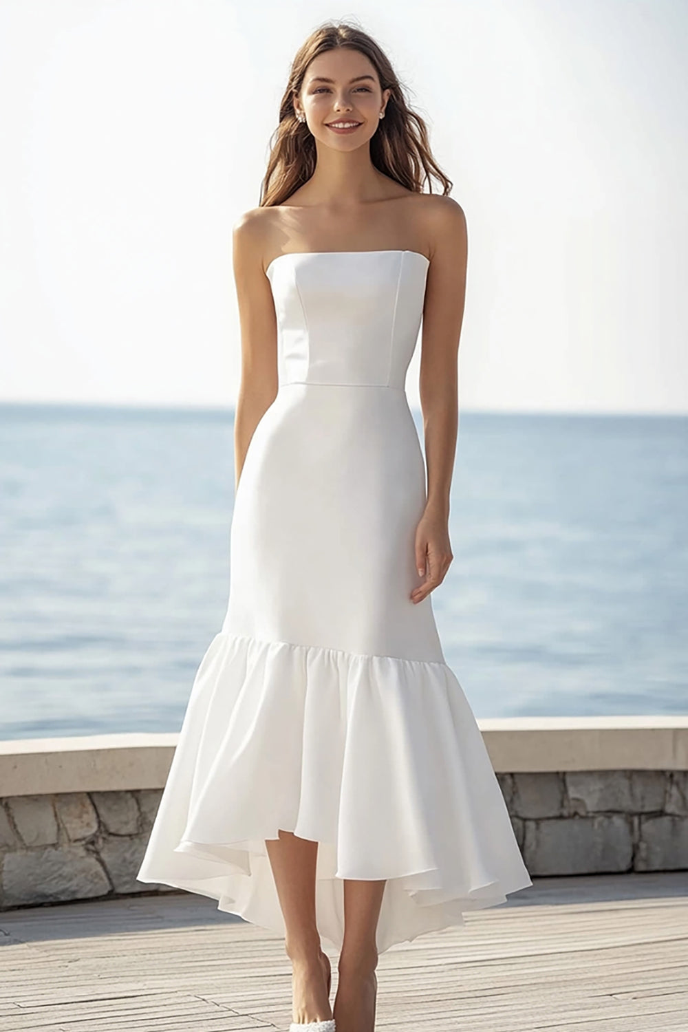 Zapakasa Women Ivory Strapless Maxi Rehearsal Dinner Dress Satin Mermaid Engagement Dress Zapakasa Women Ivory Strapless Maxi Rehearsal Dinner Dress Satin Mermaid Engagement Dress