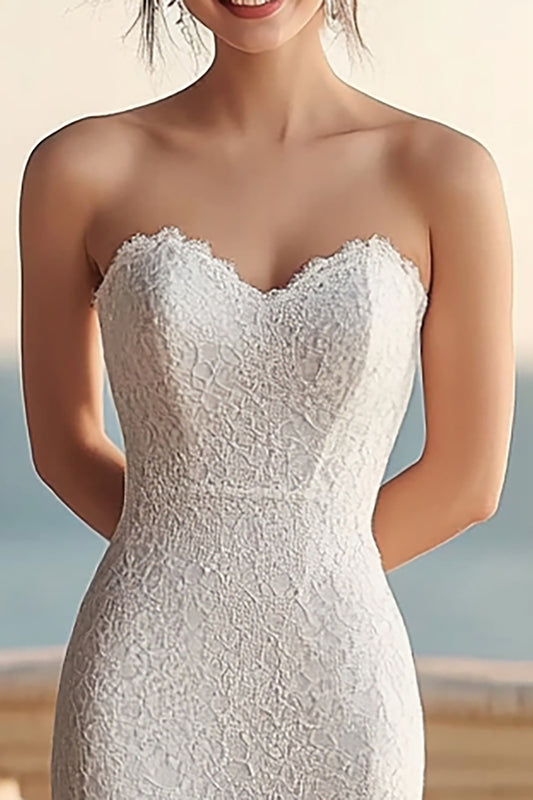 Lace Ivory Sweetheart Maxi Rehearsal Dinner Dress