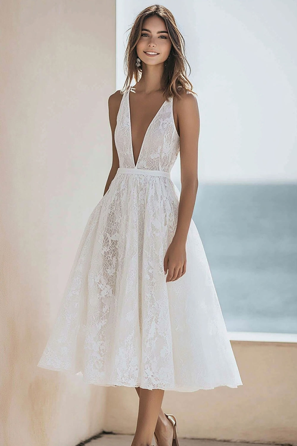Zapakasa Women Ivory Lace Maxi Engagement Dress A Line Deep V-Neck Rehearsal Dinner Dress Zapakasa Women Ivory Lace Maxi Engagement Dress A Line Deep V-Neck Rehearsal Dinner Dress