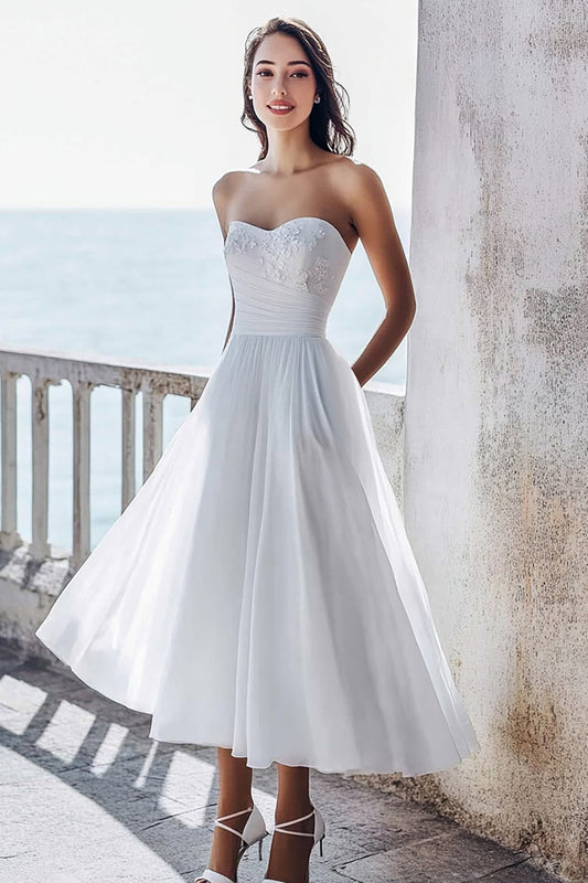 Chiffon Ivory Sweetheart A Line Maxi Engagement Dress with Appliques