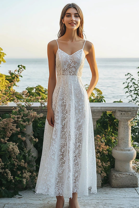 Lace Beach Ivory A Line Maxi Engagement Dress