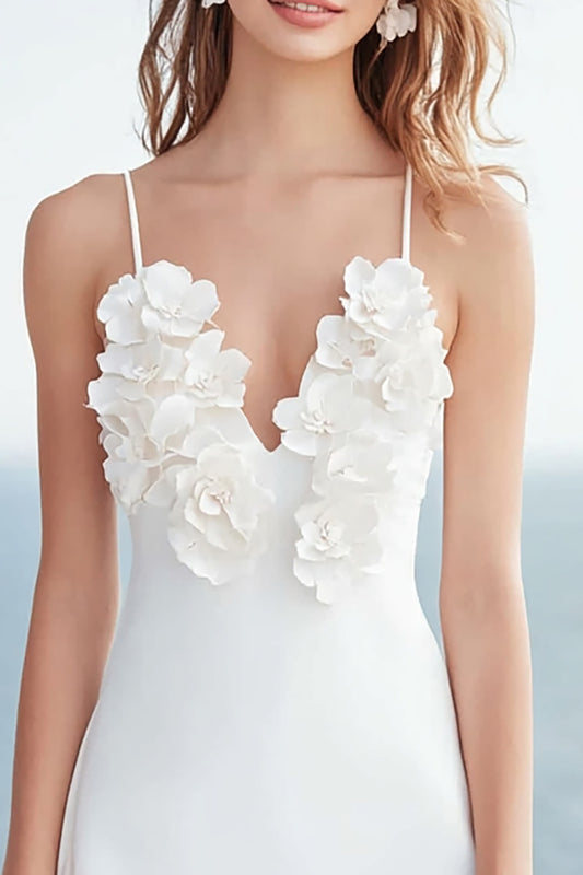 Satin Ivory Floral A Line Short Bridal Shower Dress