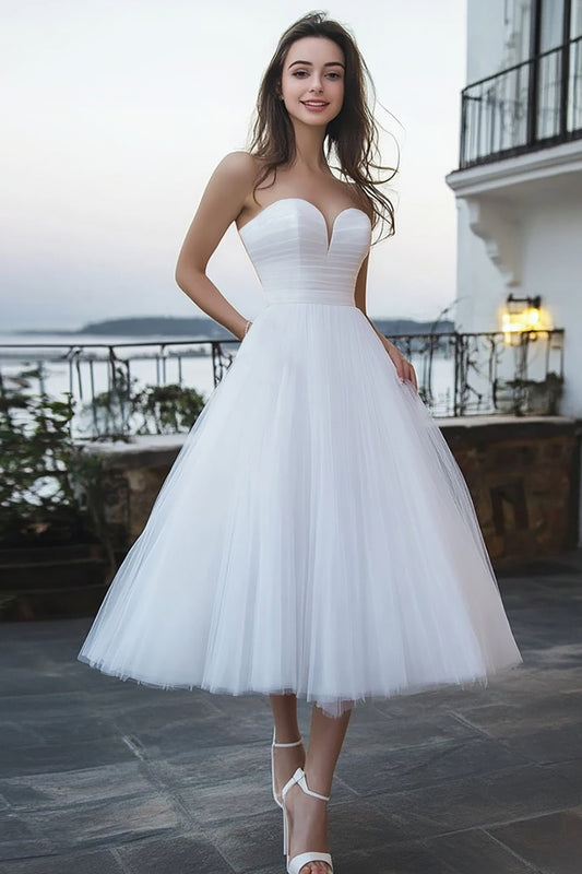 Tulle Ivory Sweetheart A Line Maxi Wedding Reception Dress