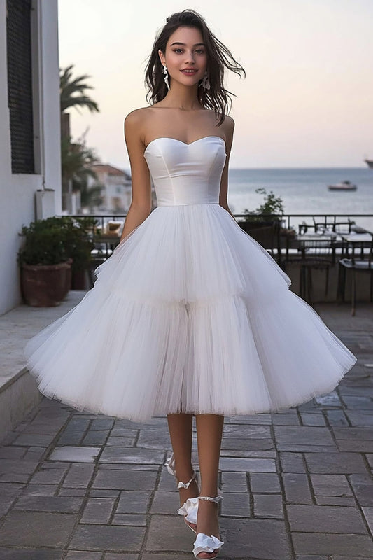 Tulle Ivory Sweetheart Short Tiered Bachelorette Dress