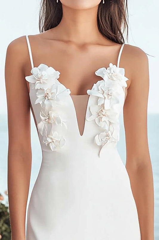 Satin Bodycon Ivory Floral Midi Bridal Shower Dress