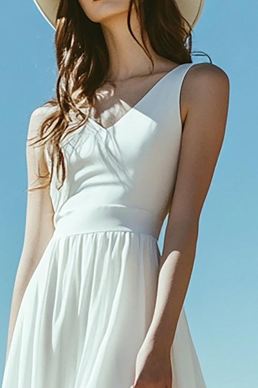 Ivory A Line Midi Boho Western Wedding Dress with Slit