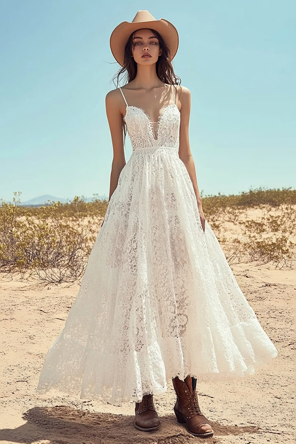 ZAPAKA Women Ivory Lace A Line Spaghetti Straps Long Engagement Dress Bachelorette Dress, Ivory / US22W