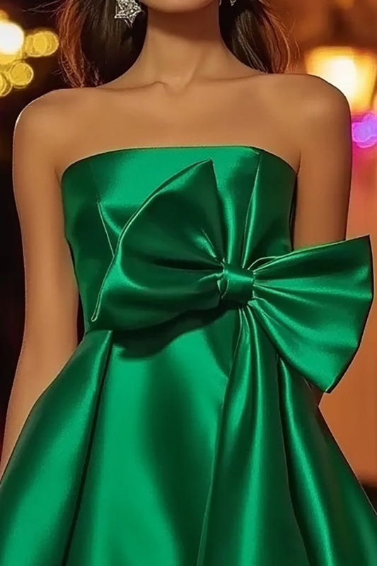 Green Strapless Satin Short Homecoming Dress with Bow