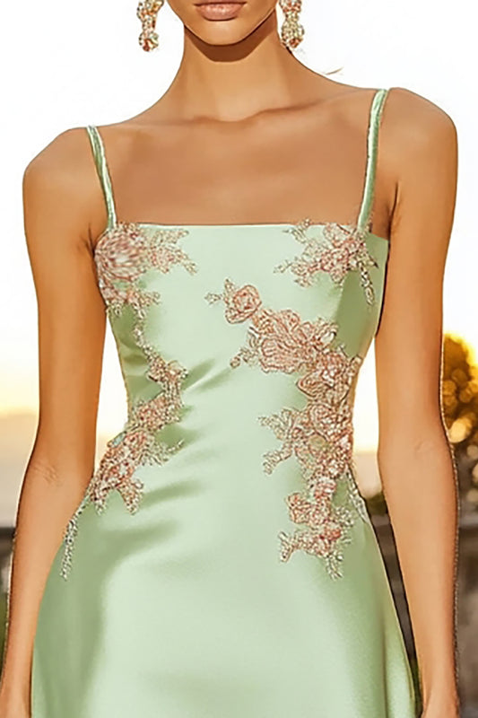 Sage Green Floral Spaghetti Straps Short Cocktail Dress