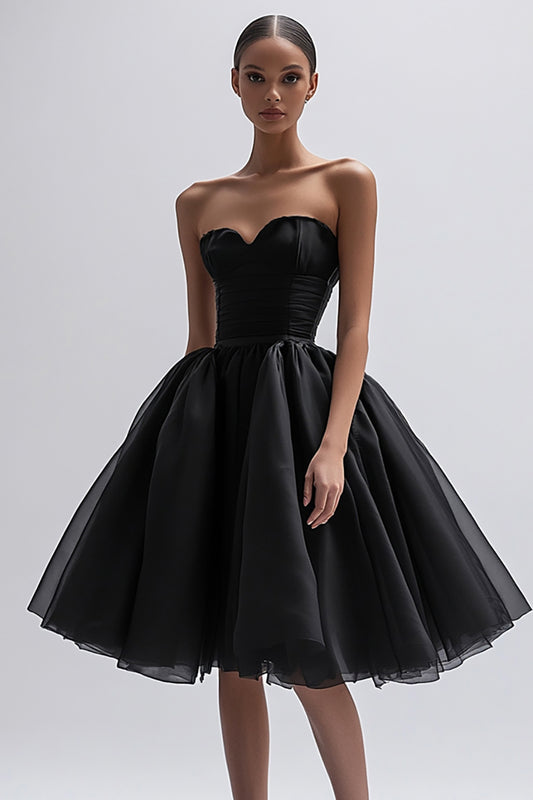 Black Sweetheart Tulle A Line Midi Cocktail Dress