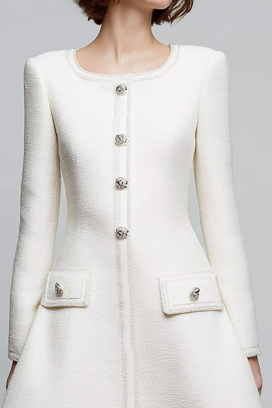Ivory Tweed Round Neck Short A Line Homecoming Outfits with Buttons