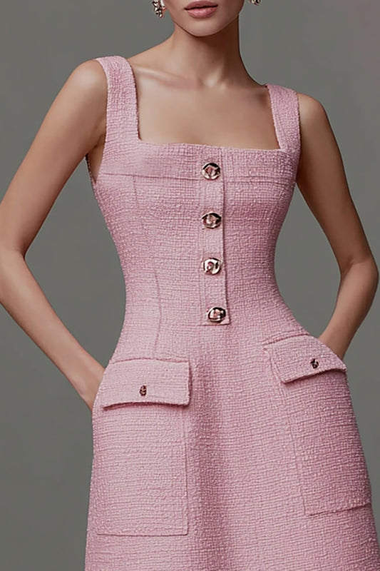 Pink Tight Tweed Cami Square Neck Short Homecoming Dress