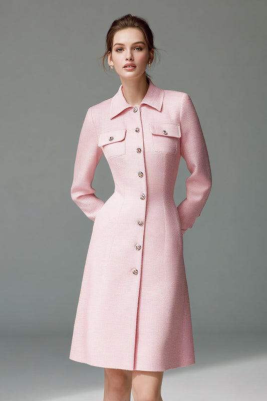 Pink Collar Pencil Single Breasted Short Blazer Dress with Sleeves
