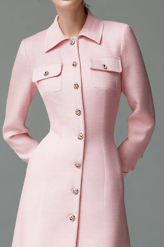 Pink Collar Pencil Single Breasted Short Blazer Dress with Sleeves