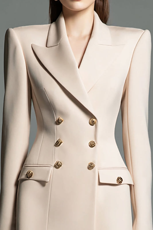 Champagne Satin Double Breasted Peak Lapel Short Blazer Dress
