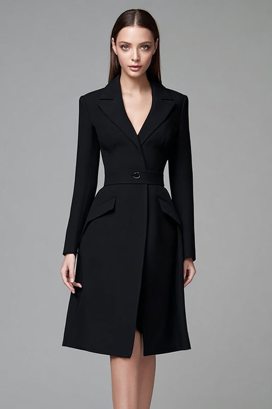 Black Long Sleeves Peak Lapel Short Blazer Dress