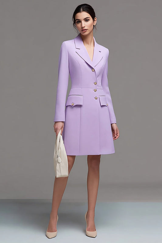 Lilac Single Breasted Notched Lapel Short Blazer Dress with Sleeves