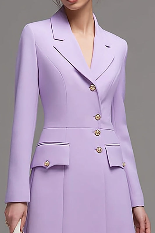 Lilac Single Breasted Notched Lapel Short Blazer Dress with Sleeves