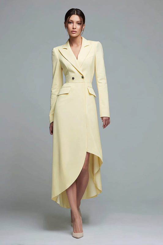 Daffodil Peak Lapel Long Sleeves High-Low Blazer Dress