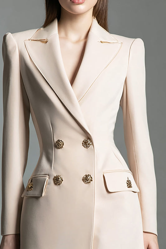 Champagne Satin Long Sleeves Peak Lapel Short Blazer Dress