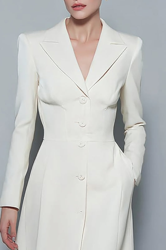 Ivory A Line Satin Notched Lapel Short Blazer Dress with Pockets