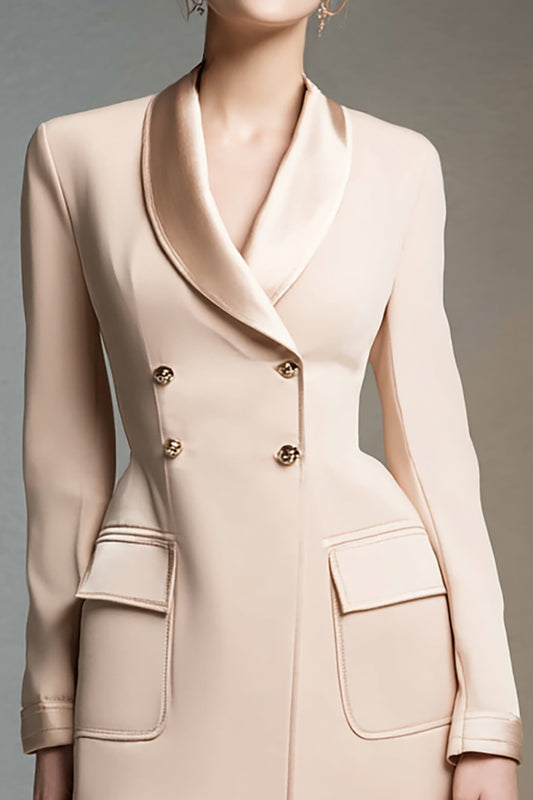 Champagne Shawl Lapel Long Sleeves Double Breasted Short Blazer Dress