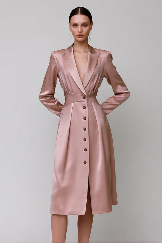 Dusty Rose Single Breasted Peak Lapel Short Blazer Dress with Sleeves