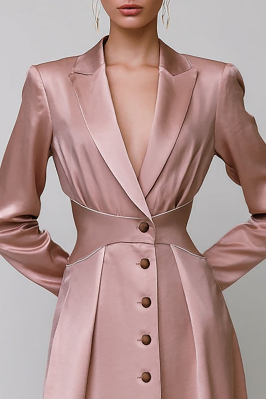 Dusty Rose Single Breasted Peak Lapel Short Blazer Dress with Sleeves