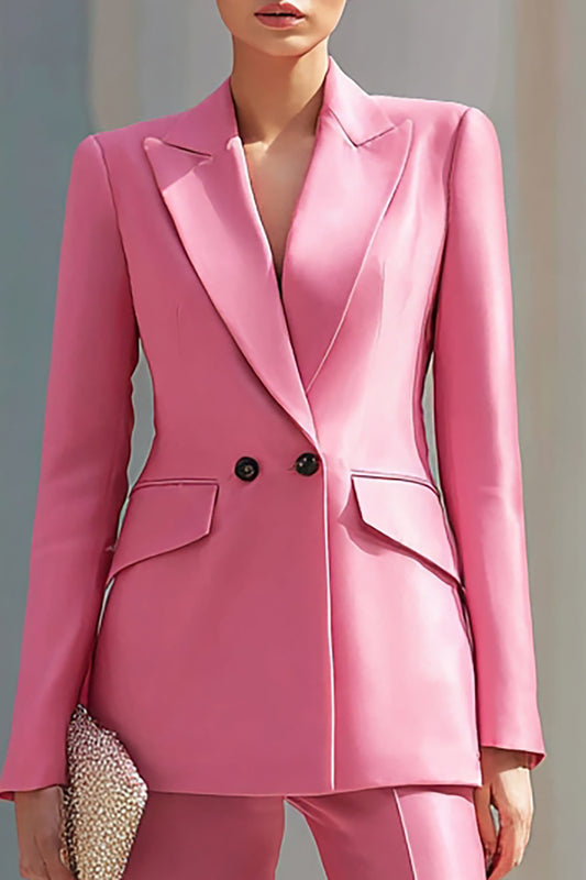 Pink 2 Piece Peak Lapel Long Sleeves Business Suits