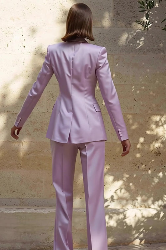 Lilac Floral 2 Piece Satin Peak Lapel Business Suits with Pockets