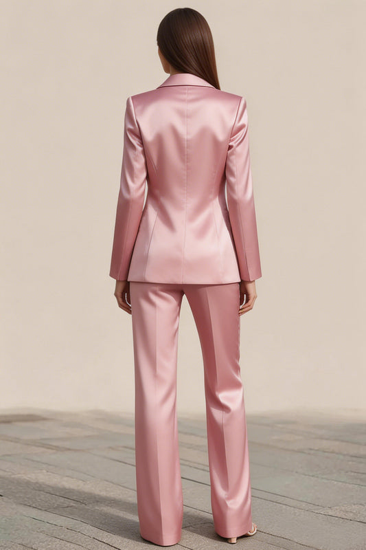 Dusty Rose 2 Piece Satin One Button Business Suits with Sleeves