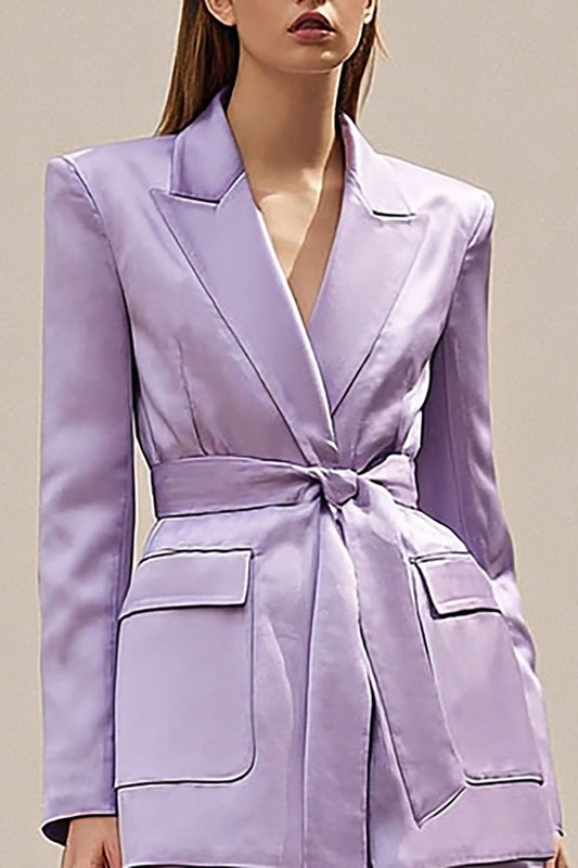 Lilac 2 Piece Peak Lapel Long Sleeves Business Suits with Sash