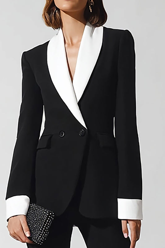Black 2 Piece Shawl Lapel Flare Leg Business Suits with Sleeves