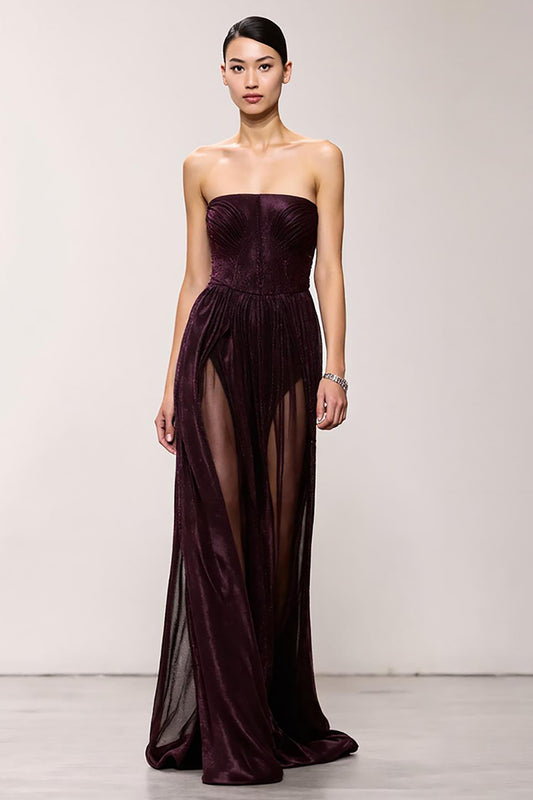 Simple Coffee Strapless Sheath Long Evening Dress