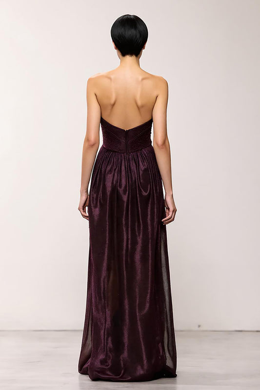 Simple Coffee Strapless Sheath Long Evening Dress