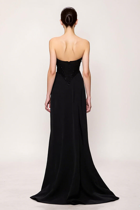 Simple Black Sweetheart Sheath Long Evening Dress with Slit