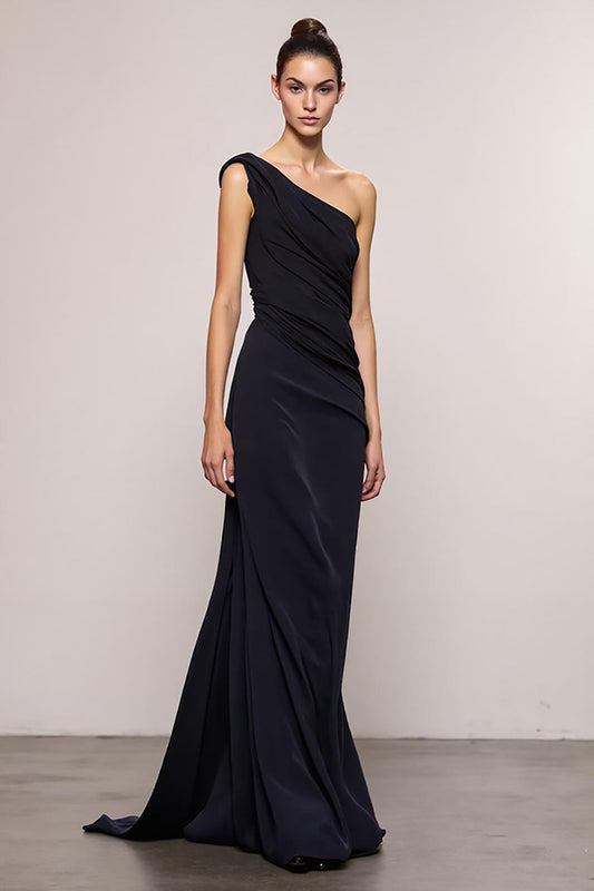 Black Sheath Backless One Shoulder Long Evening Dress